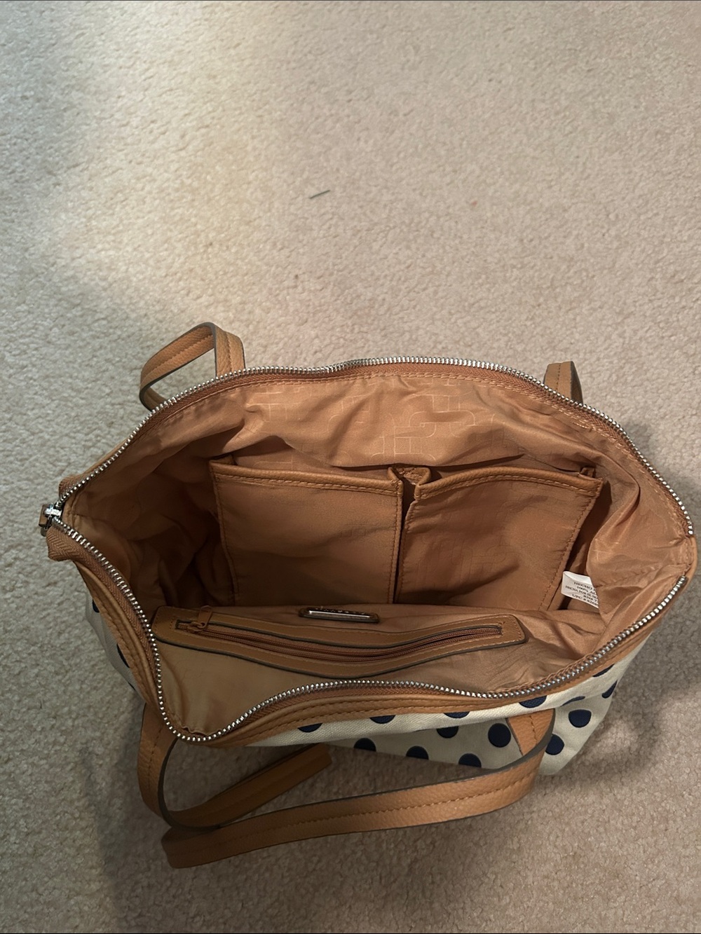 Rosetti Navy Polka Dot Canvas Tote with Tan Trim - Picture 5 of 8